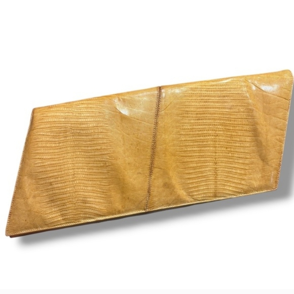 VINTAGE Yellow Ochre Lizard Skin Diamond Shaped Clutch